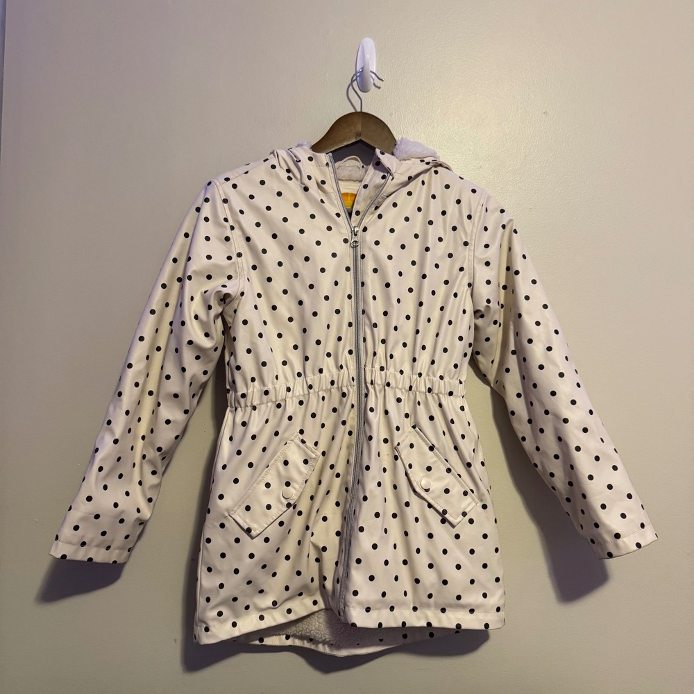 Girls Polka Dot Raincoat Hooded Sherpa Lined Waterproof Youth 10 Outdoor Gear